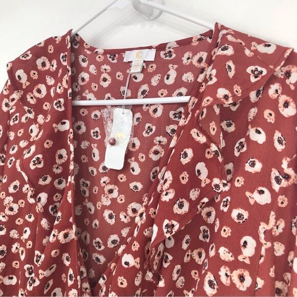 Charming Charlie Burnt Orange Ruffled Wrap Front Autumn Crop Blouse NEW - Picture 3 of 14